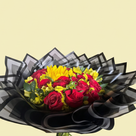 Ramo con Girasol Central y 24 Rosas