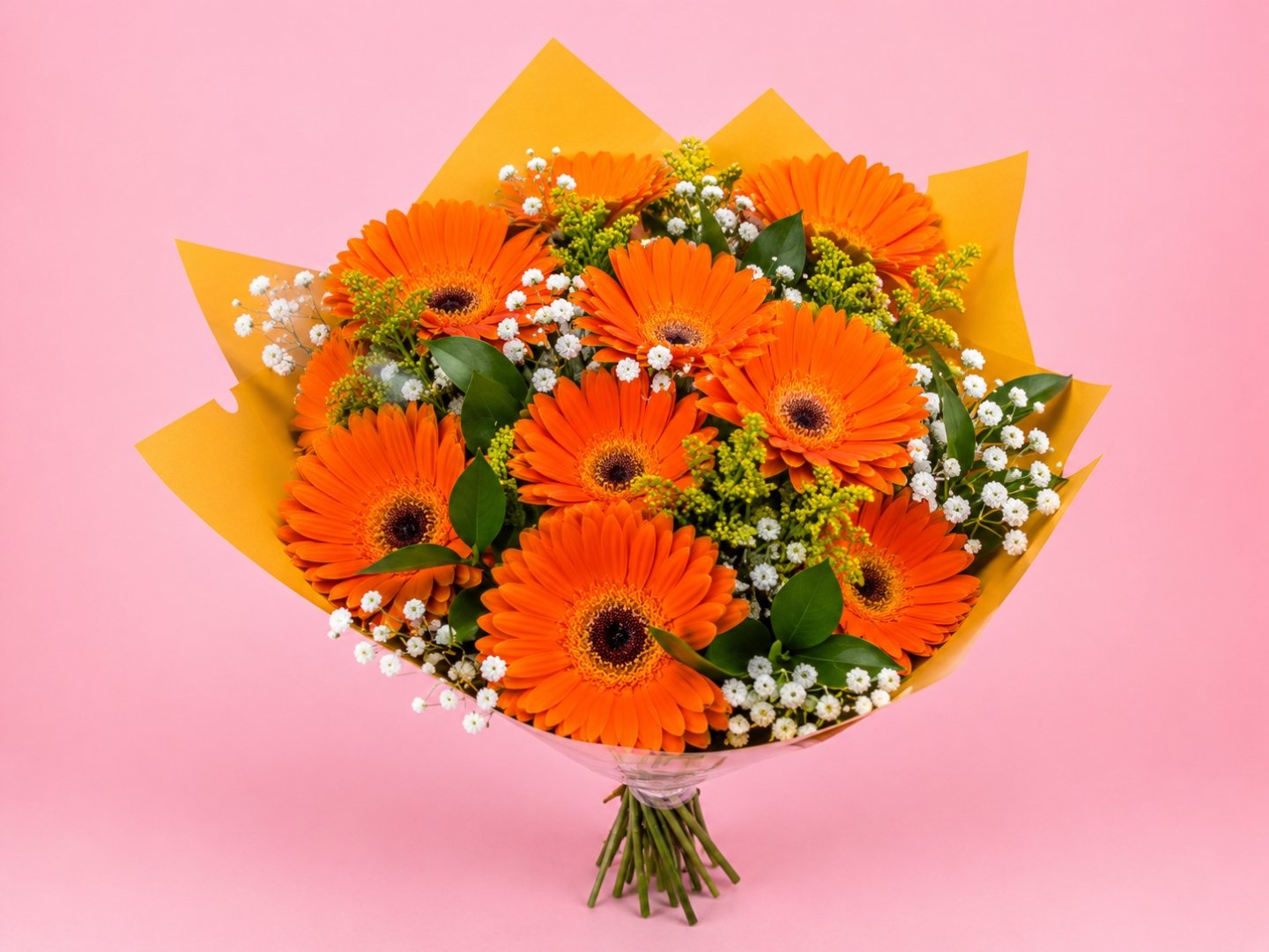 Bouquet De 12 Gerberas Con Follajes