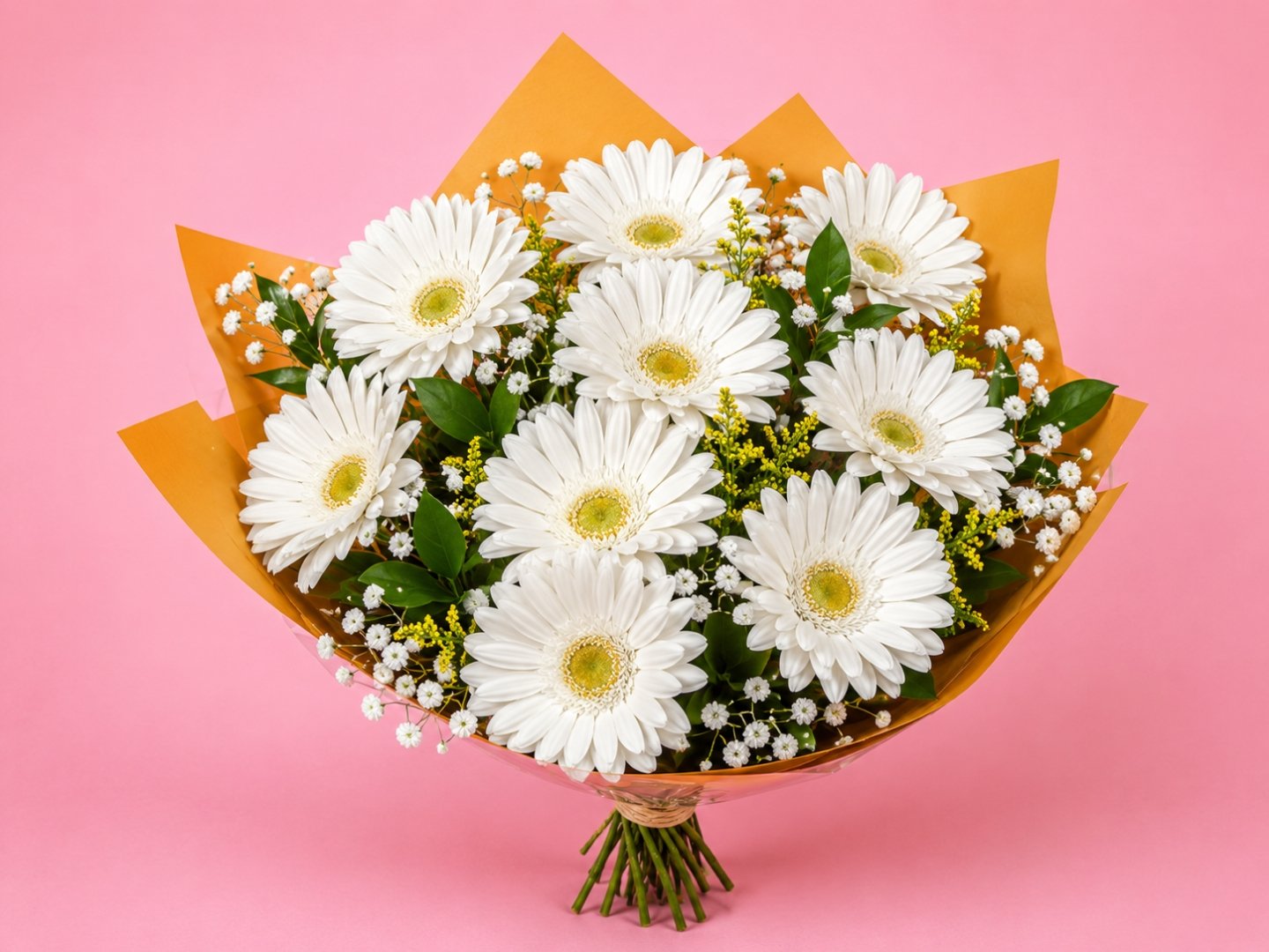Bouquet De 12 Gerberas Con Follajes