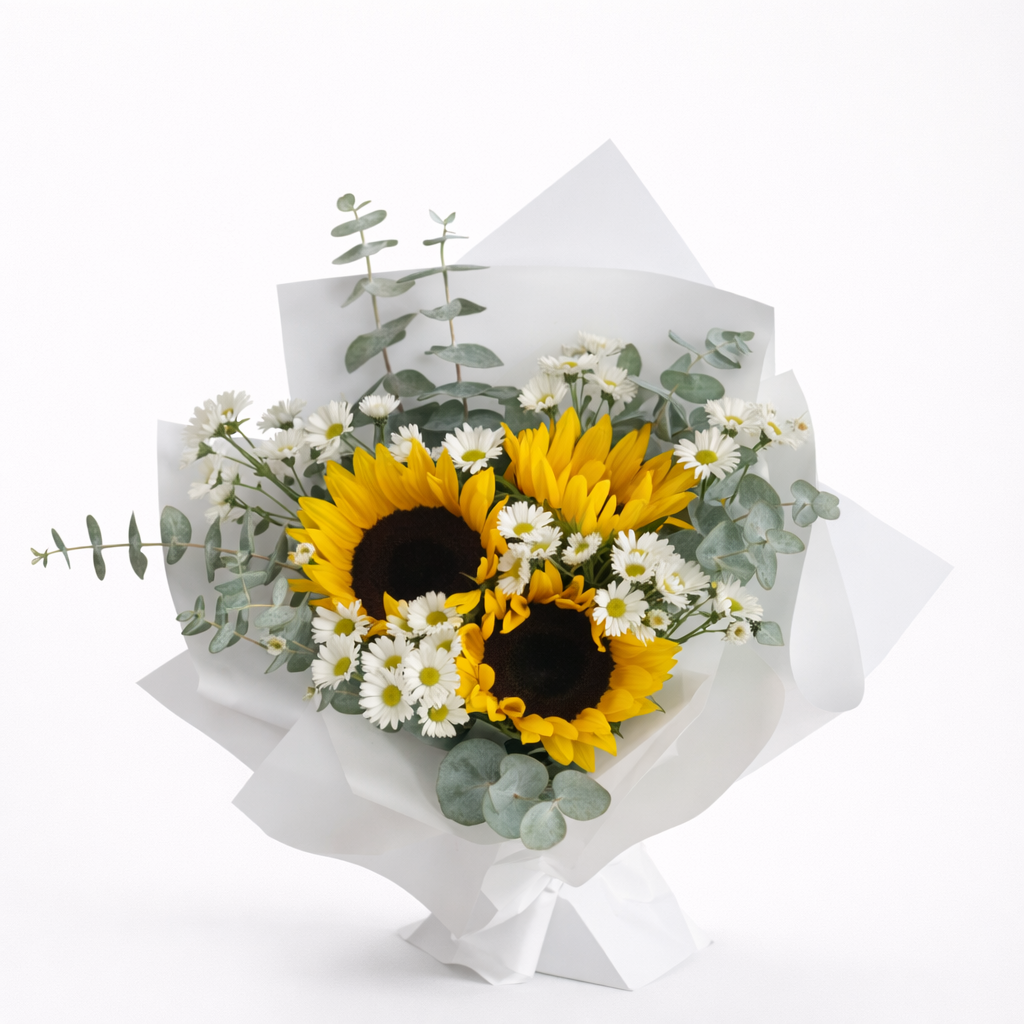 Ramo con 3 Girasoles y Manzanilla