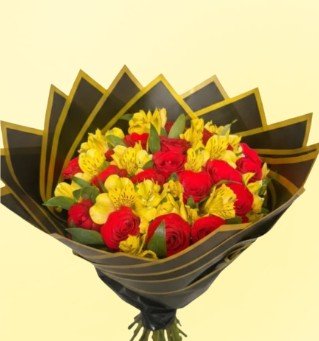 Ramo de 24 Rosas Rojas con Alstromelia Amarilla