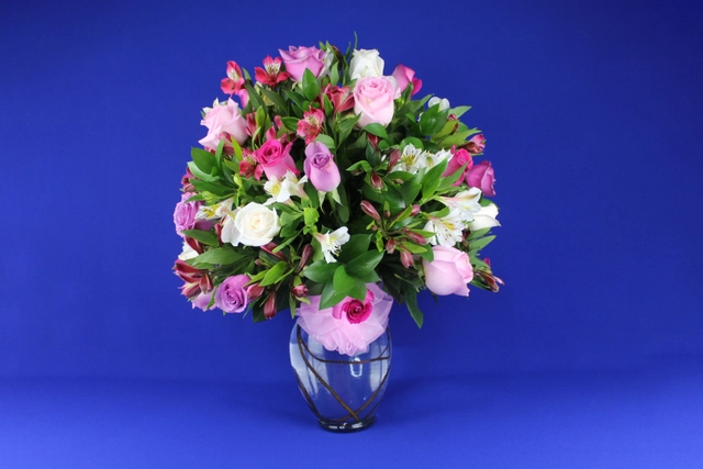Jarron Jr. con 24 Rosas, Alstromerias y Follaje