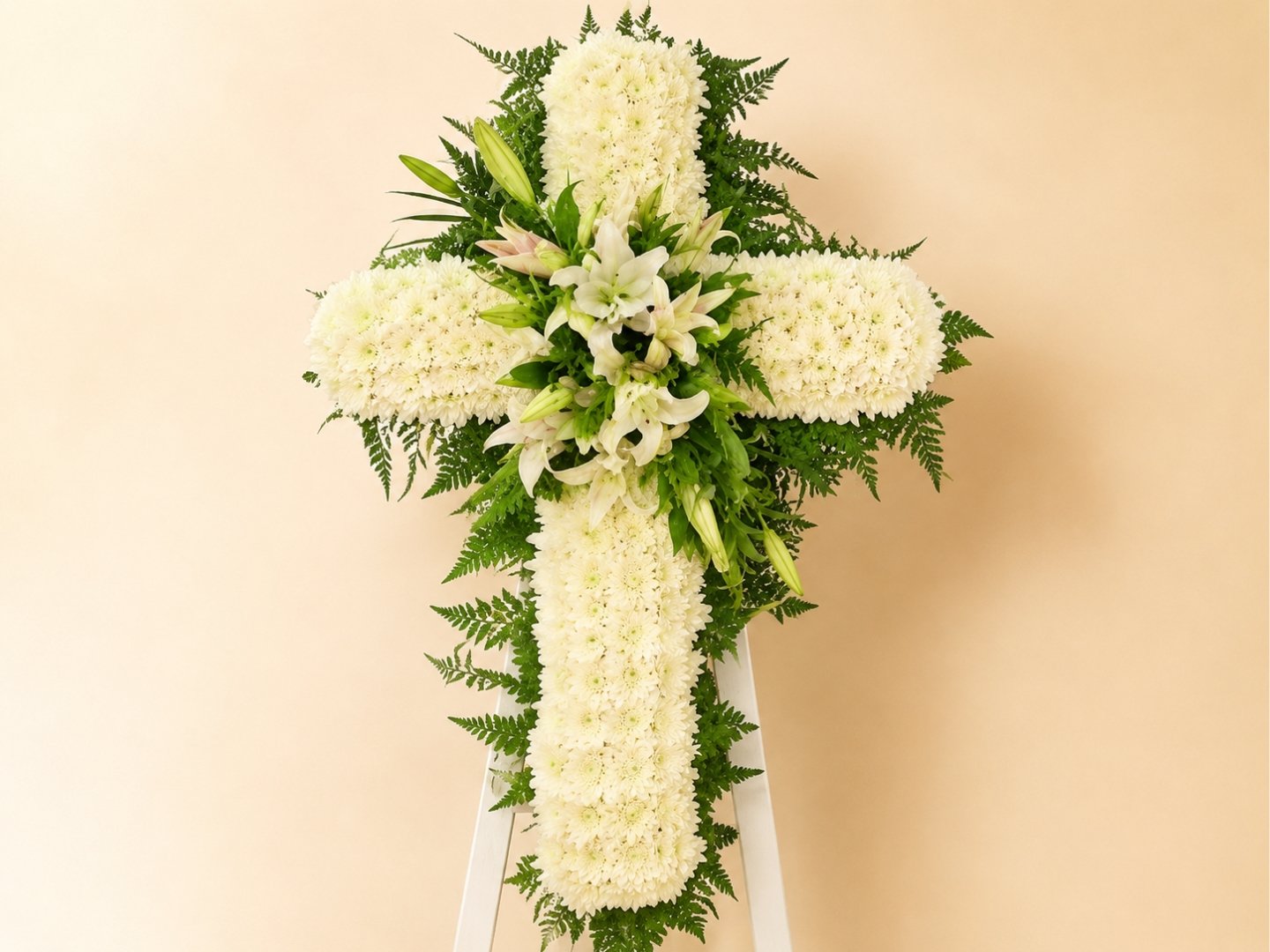 Arreglo Funerario en Forma de Cruz con Margarita