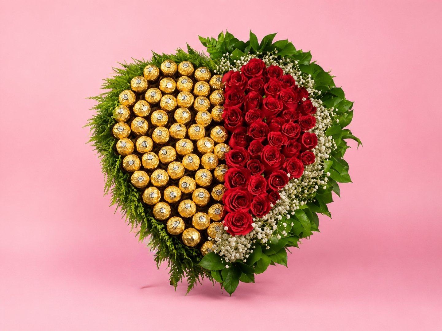 Corazón Rosas y Ferrero Rocher