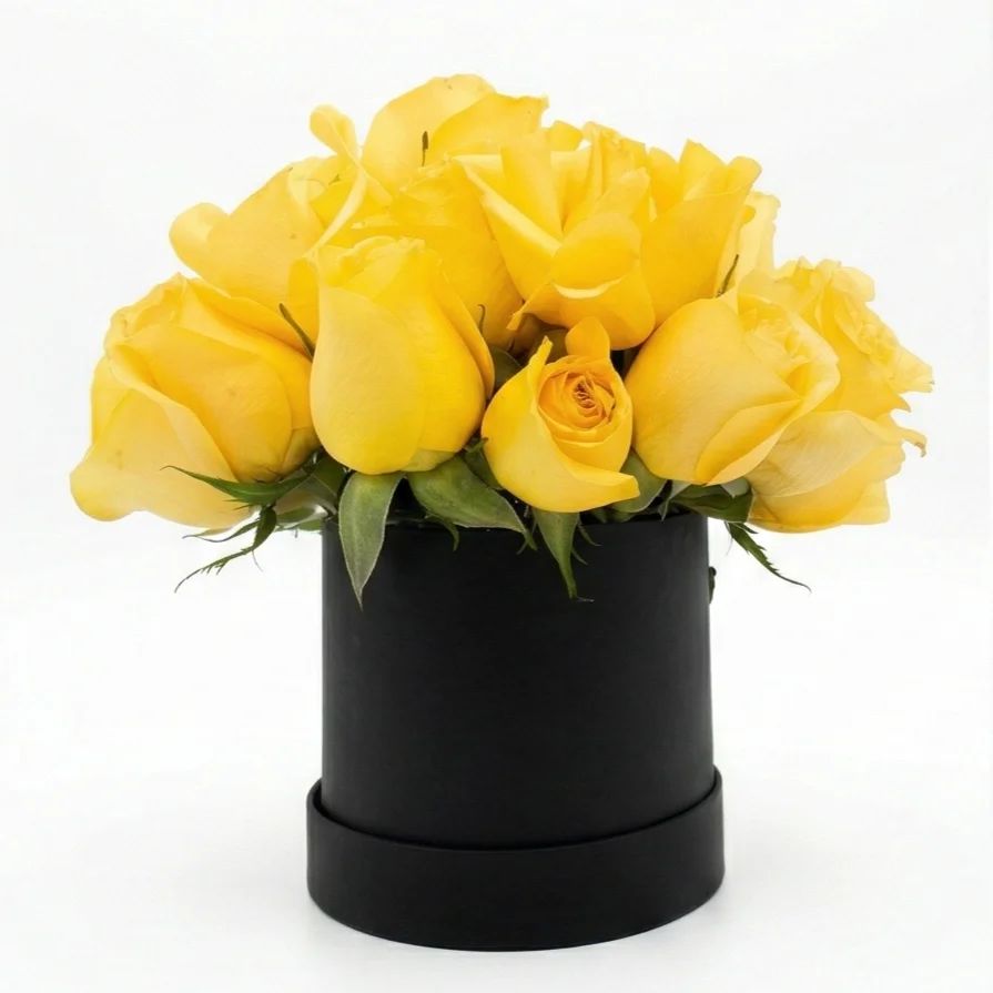 Box Negro con 24 Rosas Amarillas